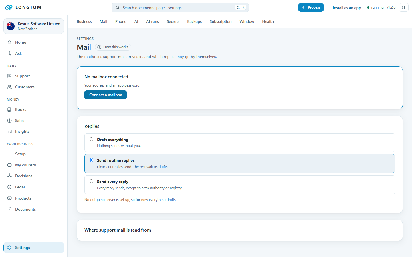 Settings, Mail