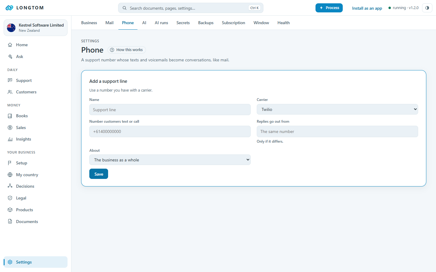 Settings, Phone